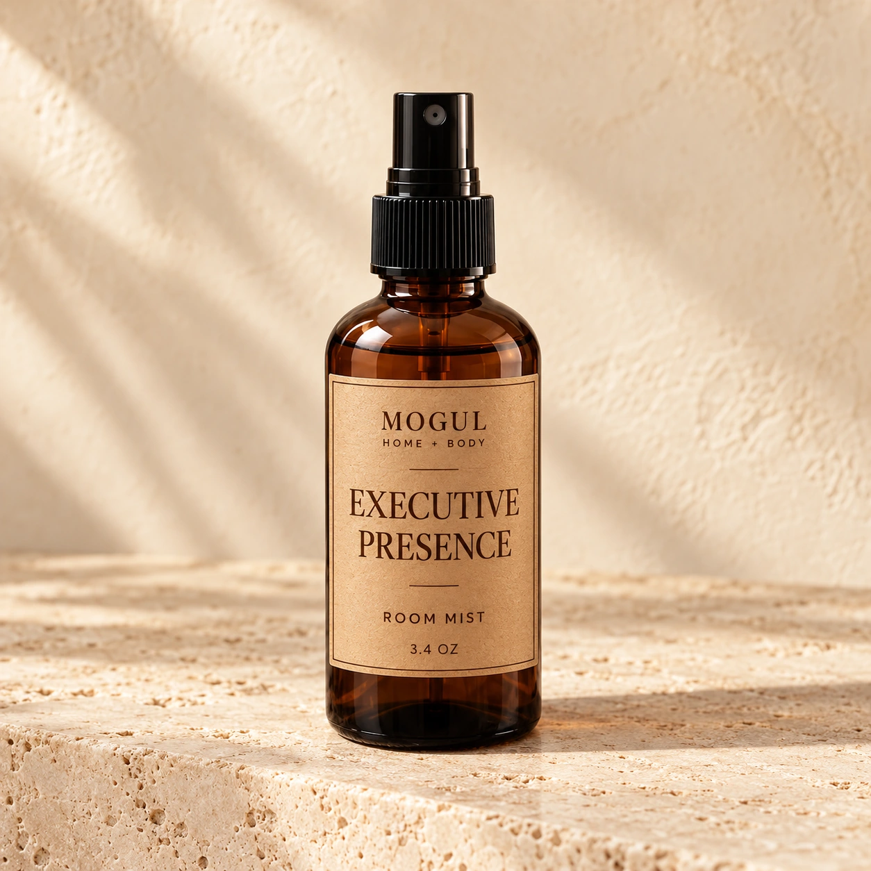 Executive Presence Room Mist Room Mist, 3.4 oz — packaging mockup with MOGUL HOME + BODY kraft label