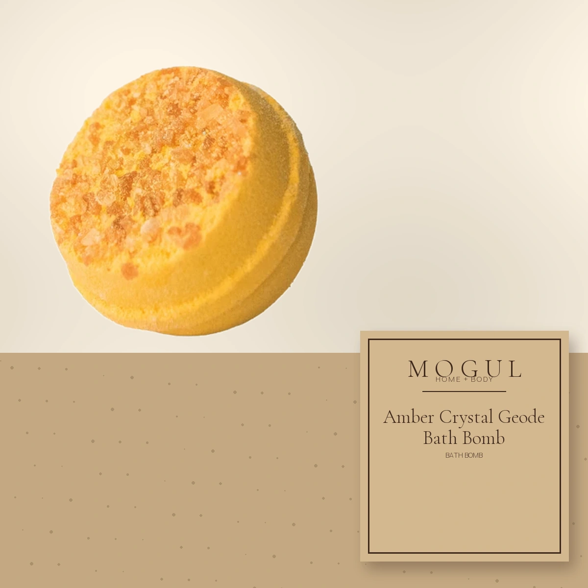 Amber Crystal Geode Bath Bomb Bath Bomb — packaging concept with MOGUL HOME + BODY kraft label