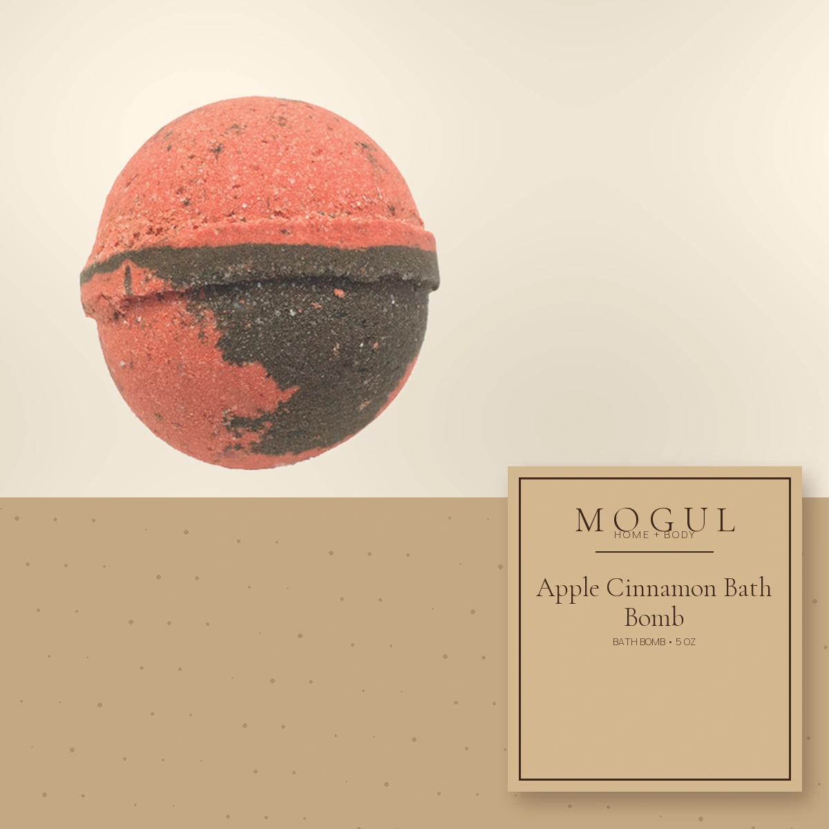 Apple Cinnamon Bath Bomb Bath Bomb, 5 oz — packaging concept with MOGUL HOME + BODY kraft label