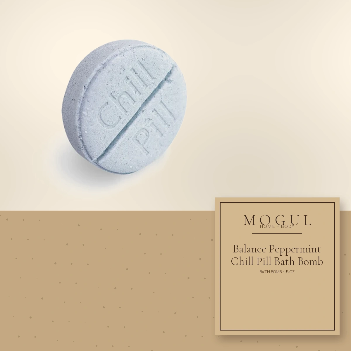 Balance Peppermint Chill Pill Bath Bomb Bath Bomb, 5 oz — packaging concept with MOGUL HOME + BODY kraft label