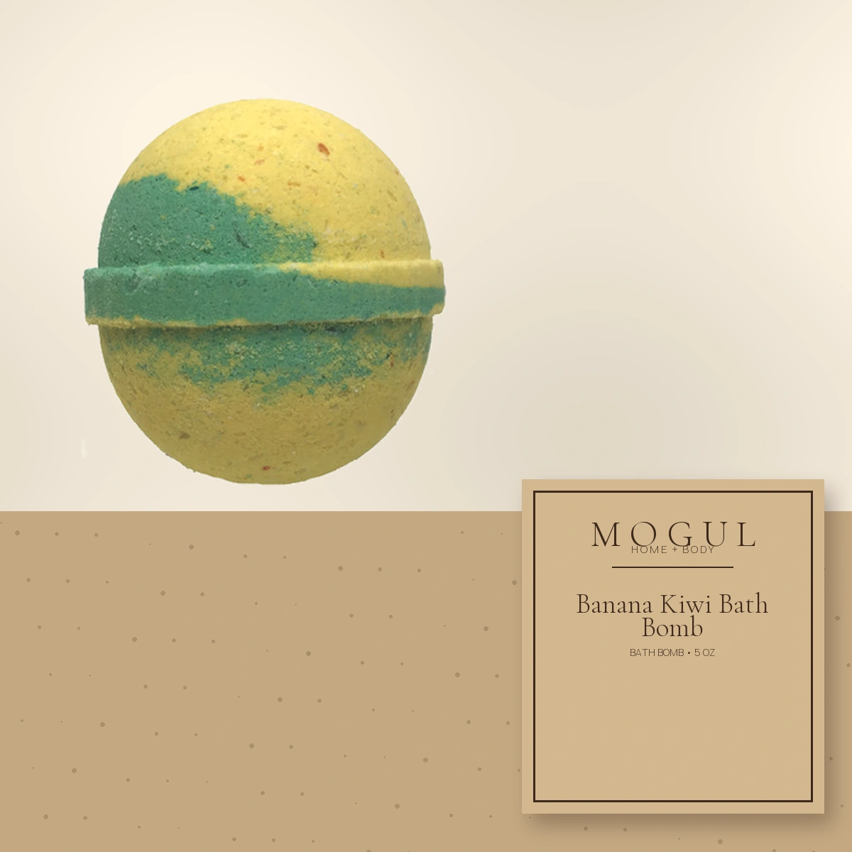 Banana Kiwi Bath Bomb Bath Bomb, 5 oz — packaging concept with MOGUL HOME + BODY kraft label