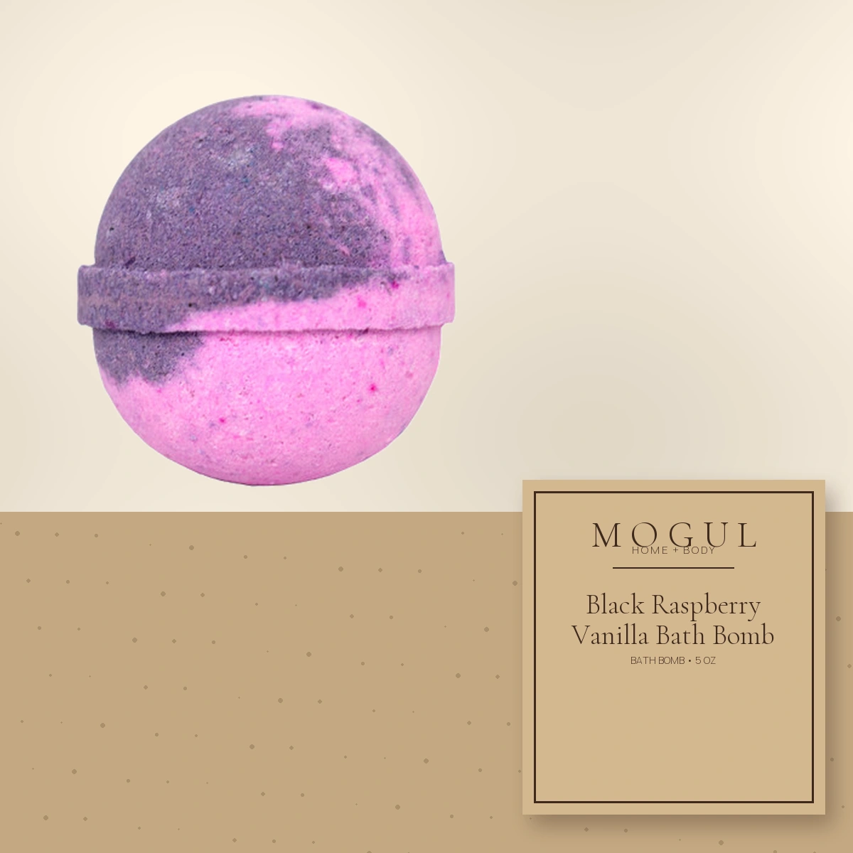 Black Raspberry Vanilla Bath Bomb Bath Bomb, 5 oz — packaging concept with MOGUL HOME + BODY kraft label