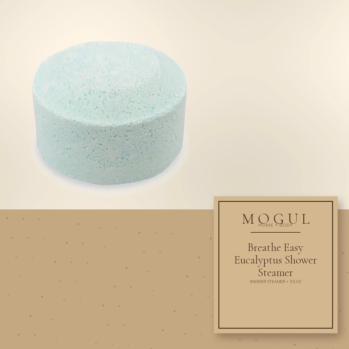 Breathe Easy Eucalyptus Shower Steamer Shower Steamer, 3.5 oz — packaging concept with MOGUL HOME + BODY kraft label