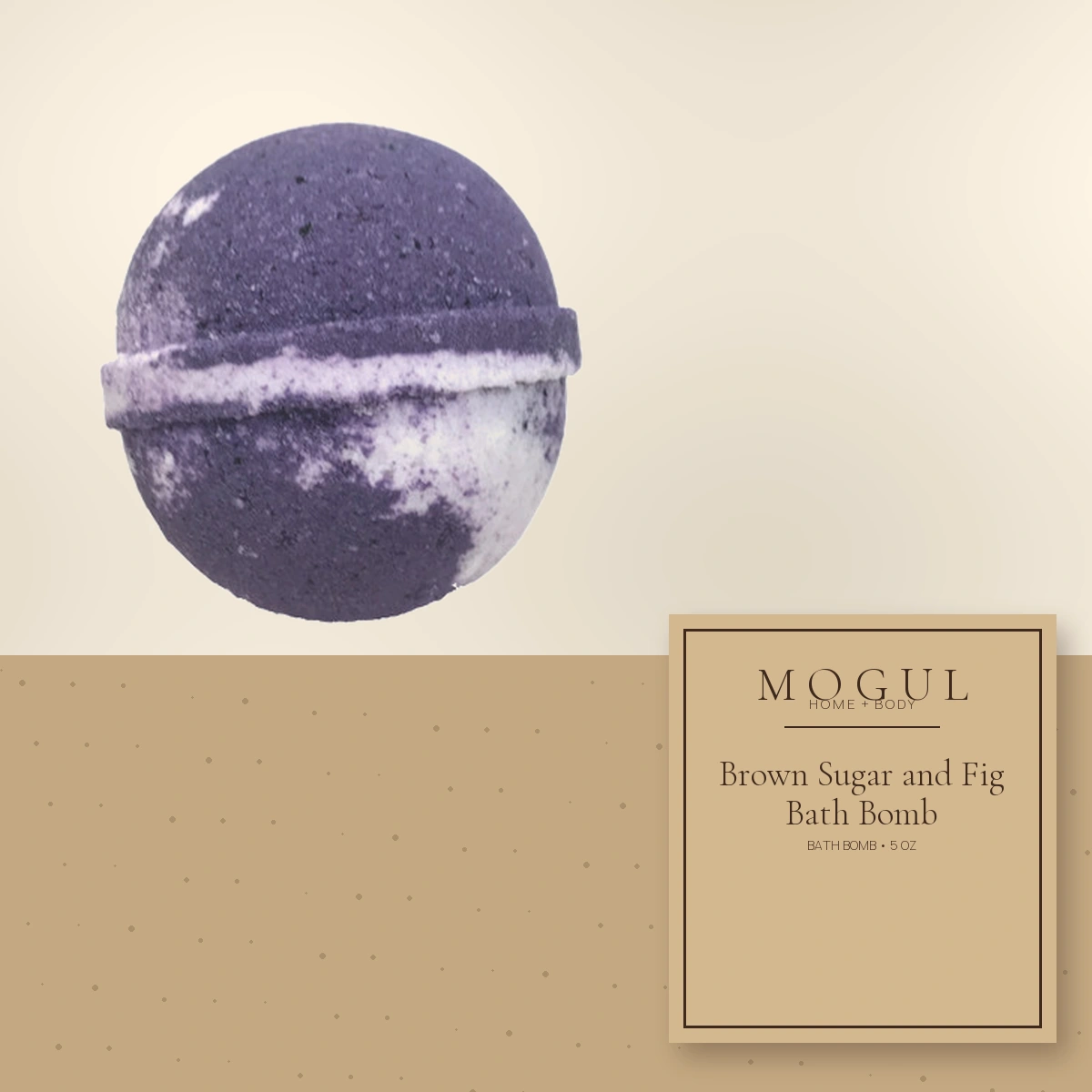 Brown Sugar and Fig Bath Bomb Bath Bomb, 5 oz — packaging concept with MOGUL HOME + BODY kraft label