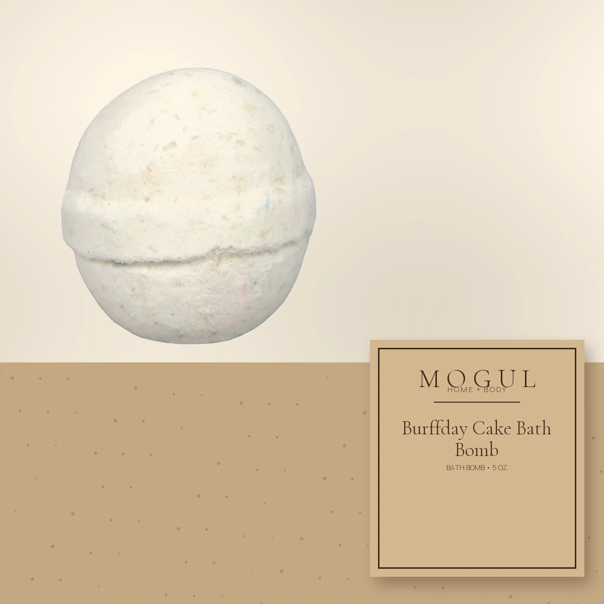 Burffday Cake Bath Bomb Bath Bomb, 5 oz — packaging concept with MOGUL HOME + BODY kraft label