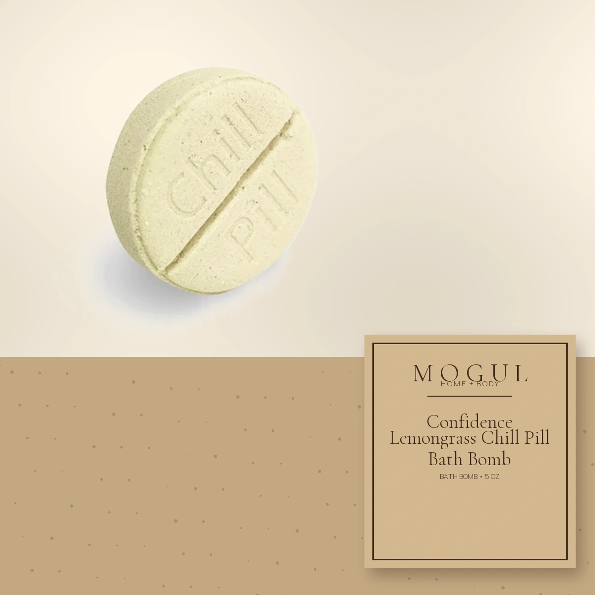 Confidence Lemongrass Chill Pill Bath Bomb Bath Bomb, 5 oz — packaging concept with MOGUL HOME + BODY kraft label