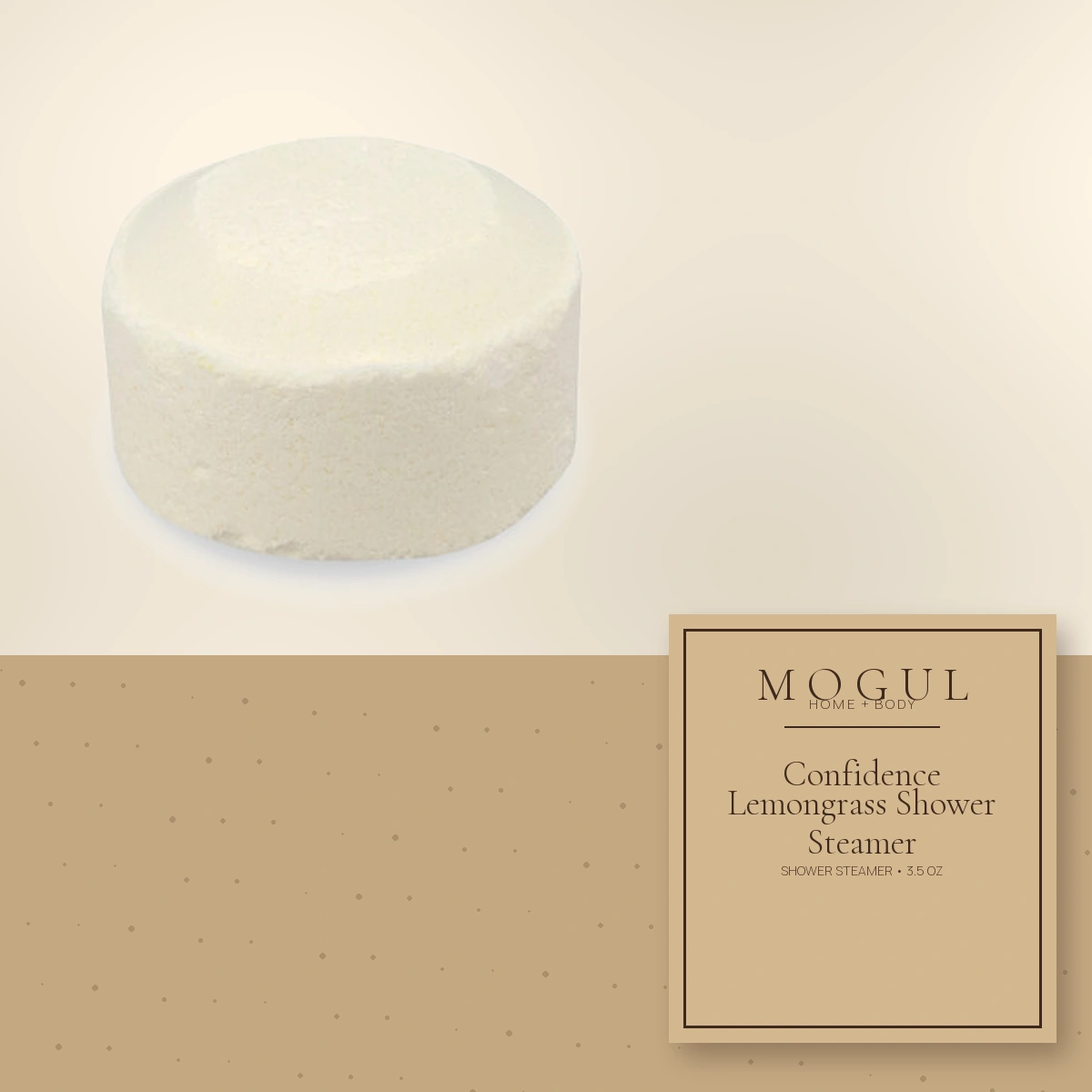 Confidence Lemongrass Shower Steamer Shower Steamer, 3.5 oz — packaging concept with MOGUL HOME + BODY kraft label