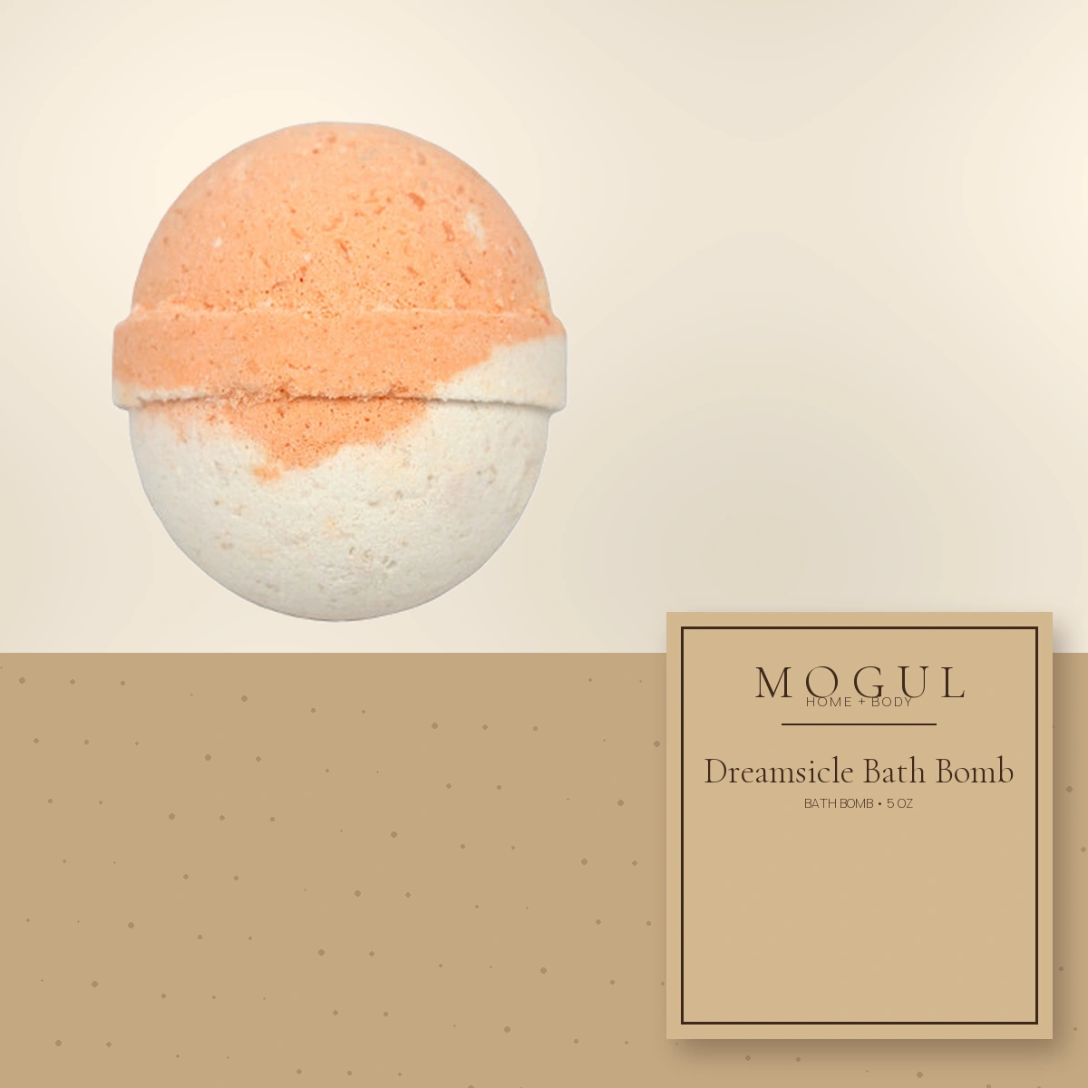 Dreamsicle Bath Bomb Bath Bomb, 5 oz — packaging concept with MOGUL HOME + BODY kraft label