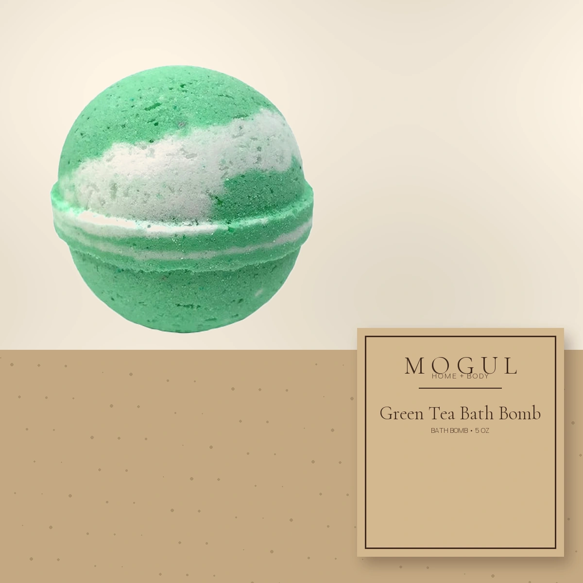 Green Tea Bath Bomb Bath Bomb, 5 oz — packaging concept with MOGUL HOME + BODY kraft label
