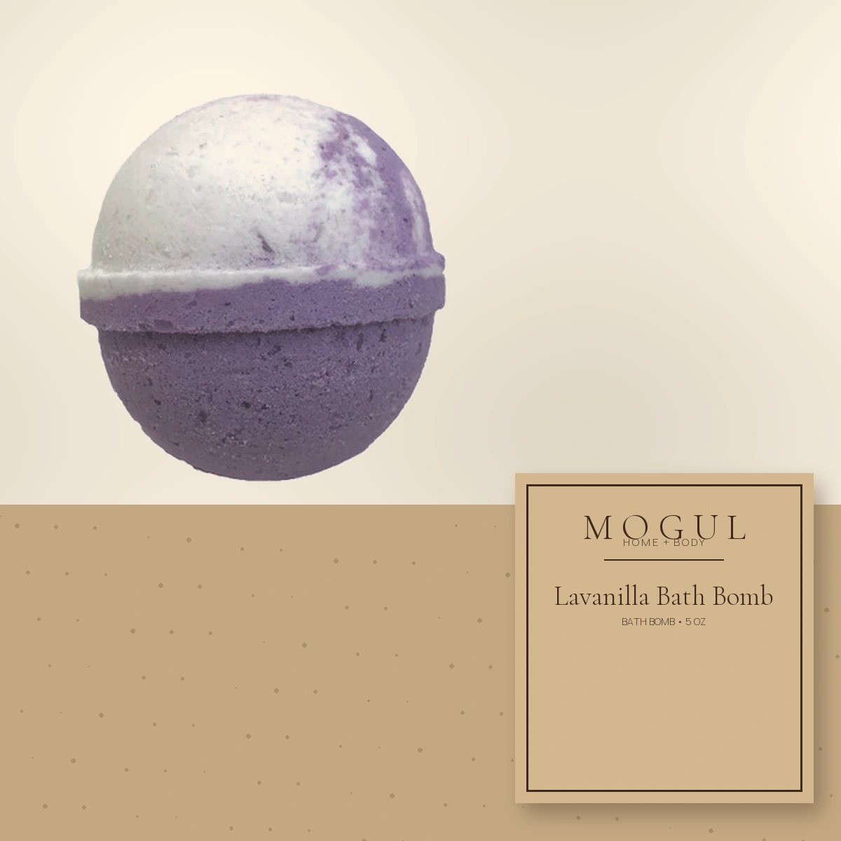 Lavanilla Bath Bomb Bath Bomb, 5 oz — packaging concept with MOGUL HOME + BODY kraft label