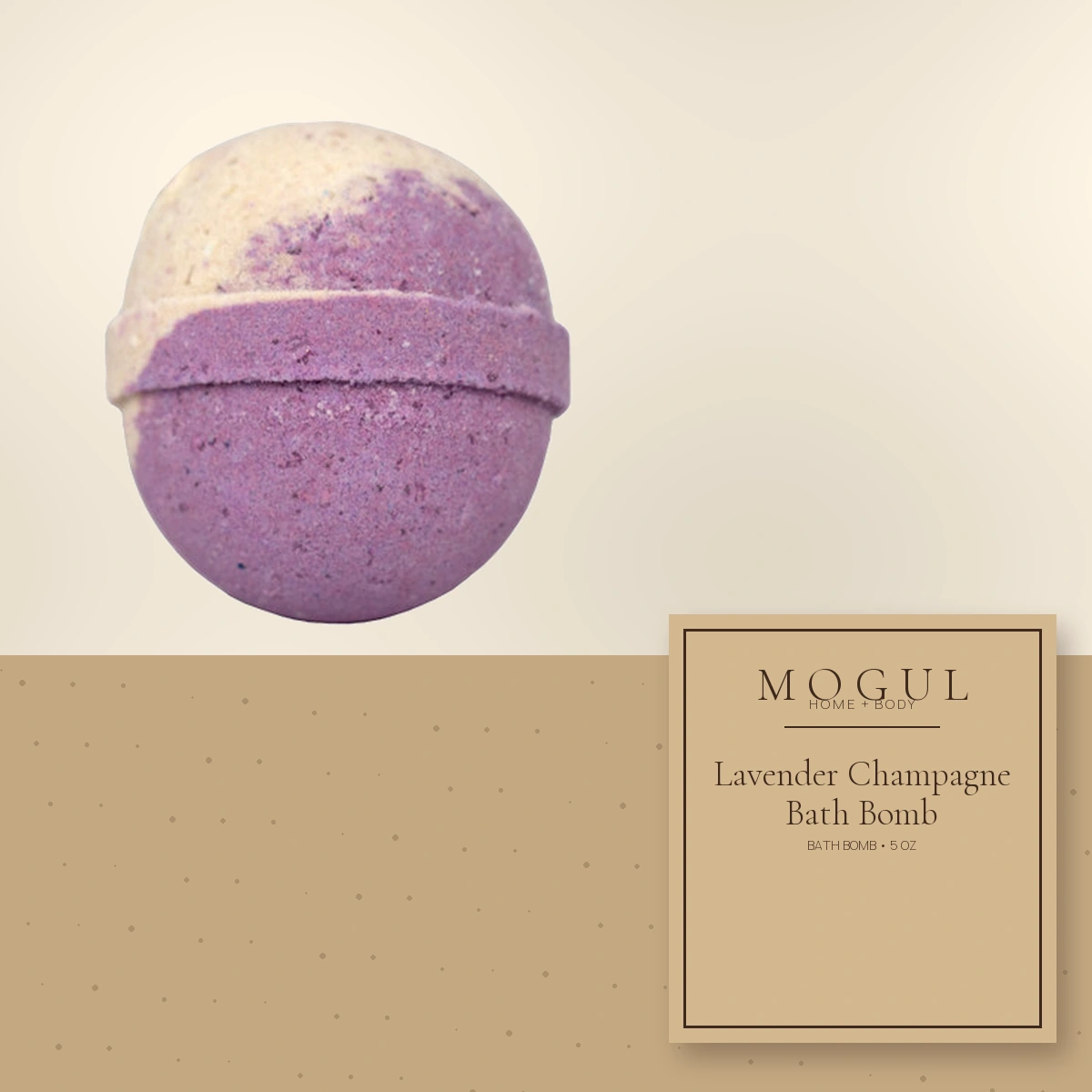Lavender Champagne Bath Bomb Bath Bomb, 5 oz — packaging concept with MOGUL HOME + BODY kraft label