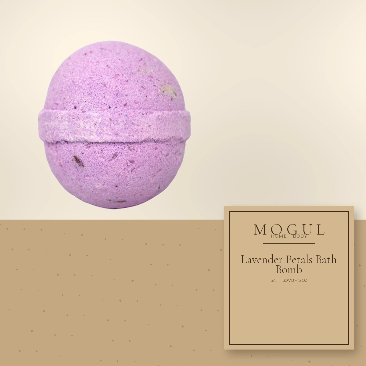 Lavender Petals Bath Bomb Bath Bomb, 5 oz — packaging concept with MOGUL HOME + BODY kraft label