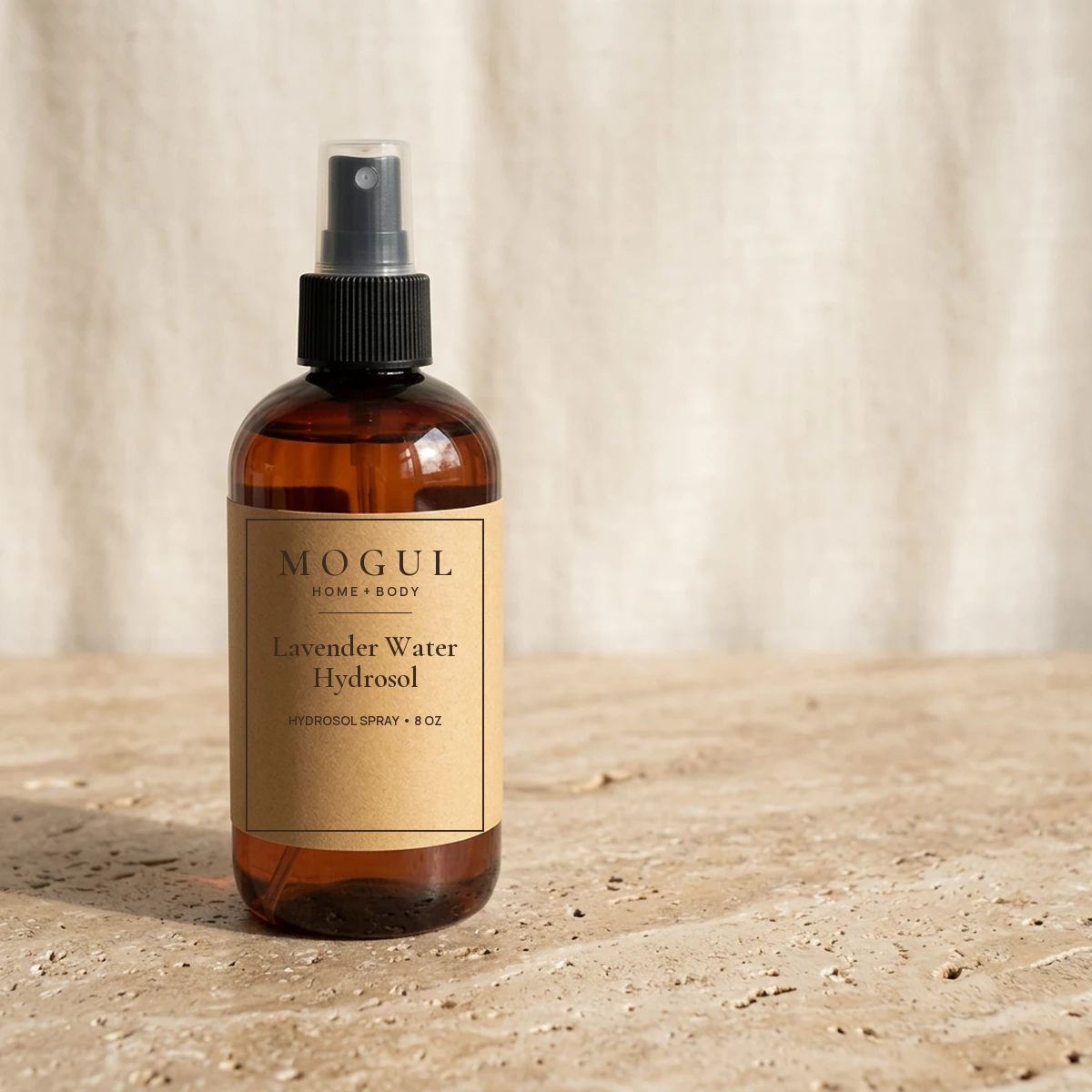 Lavender Water Hydrosol Hydrosol Spray, 8 oz — packaging concept with MOGUL HOME + BODY kraft label