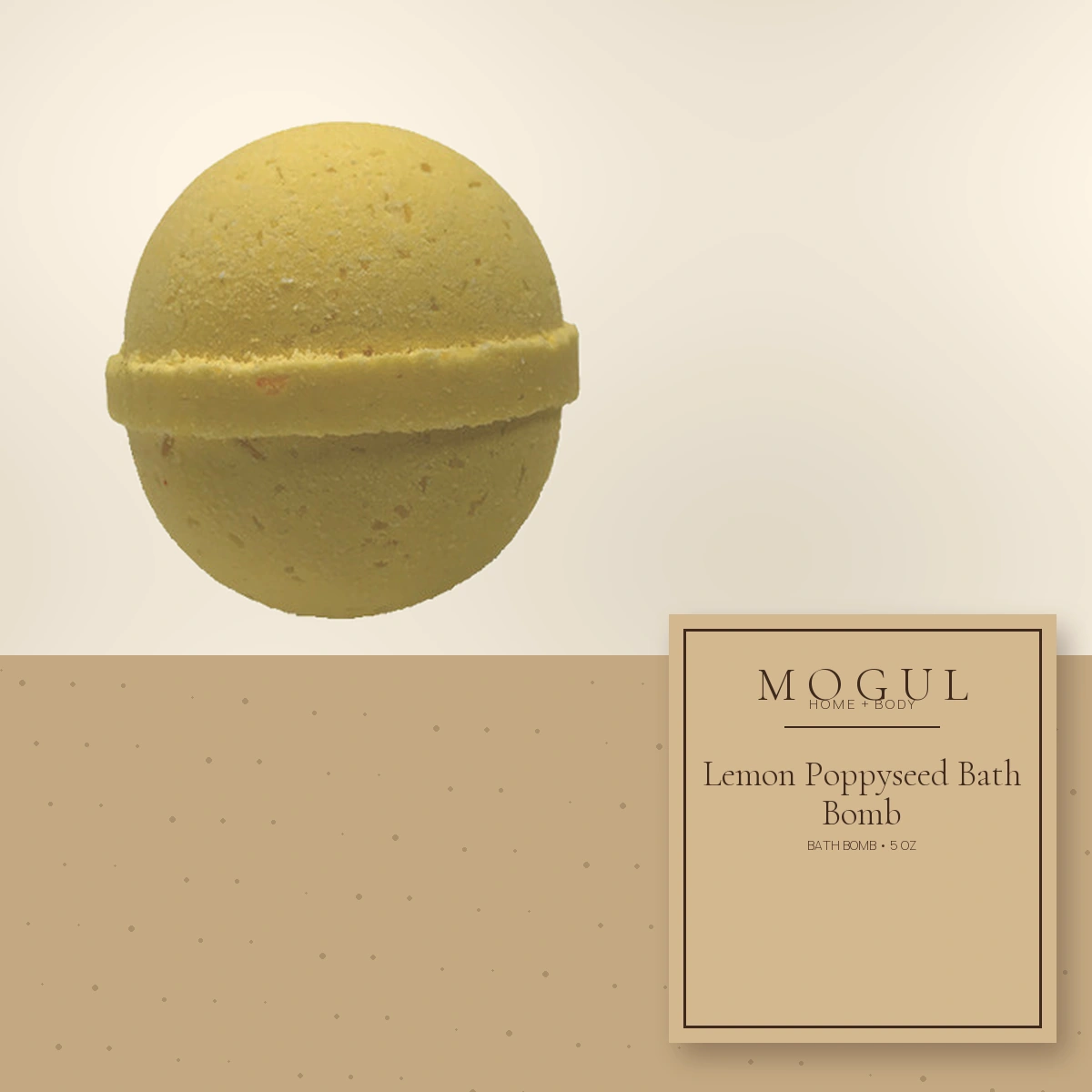 Lemon Poppyseed Bath Bomb Bath Bomb, 5 oz — packaging concept with MOGUL HOME + BODY kraft label