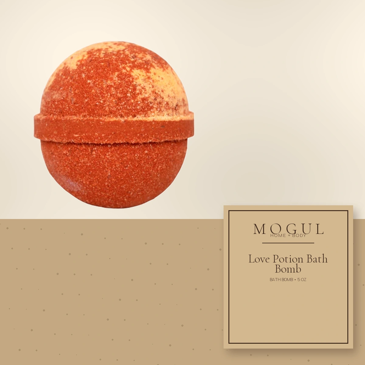 Love Potion Bath Bomb Bath Bomb, 5 oz — packaging concept with MOGUL HOME + BODY kraft label