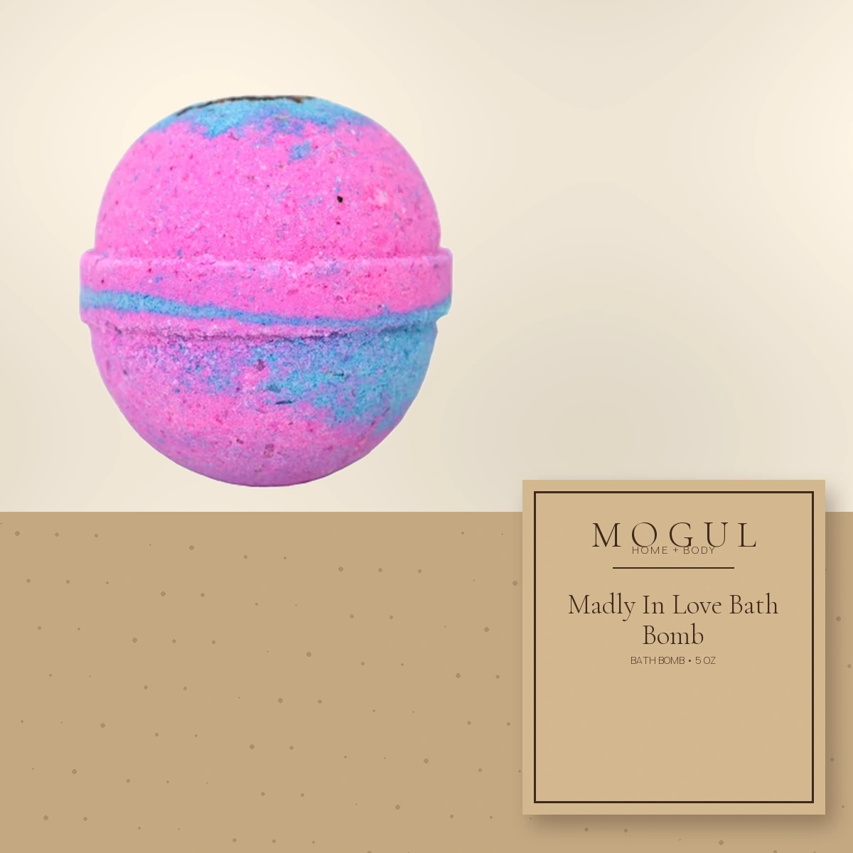 Madly In Love Bath Bomb Bath Bomb, 5 oz — packaging concept with MOGUL HOME + BODY kraft label