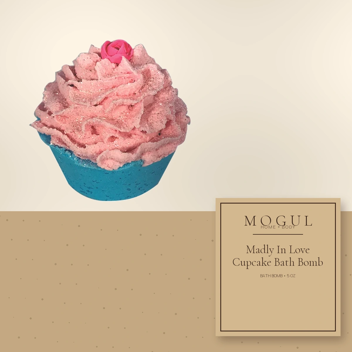 Madly In Love Cupcake Bath Bomb Bath Bomb, 5 oz — packaging concept with MOGUL HOME + BODY kraft label