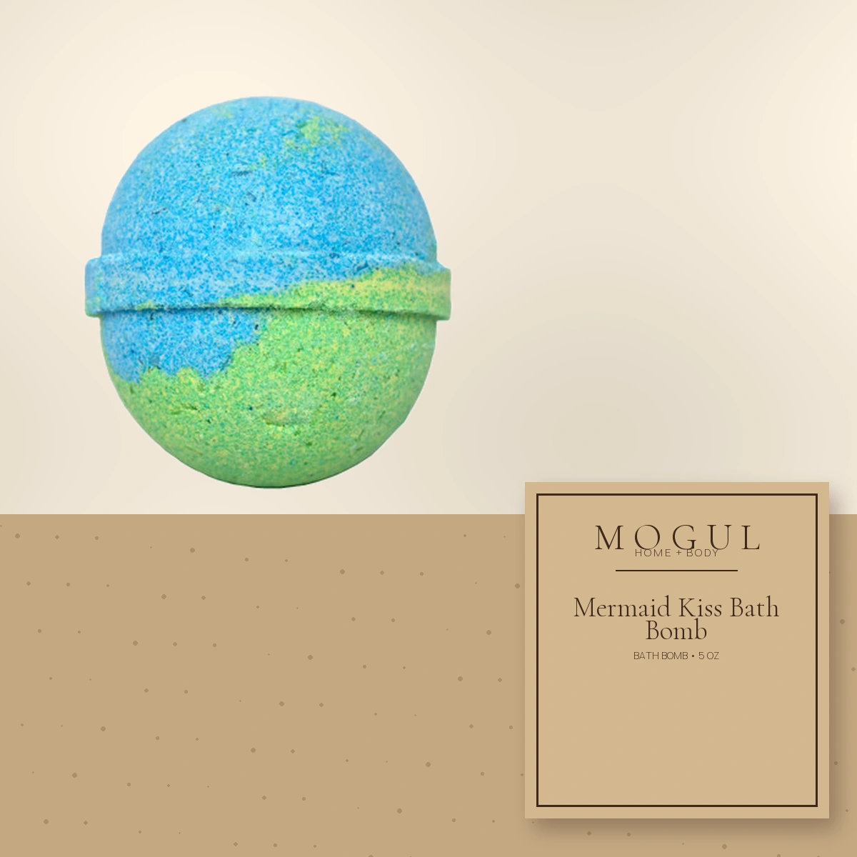 Mermaid Kiss Bath Bomb Bath Bomb, 5 oz — packaging concept with MOGUL HOME + BODY kraft label