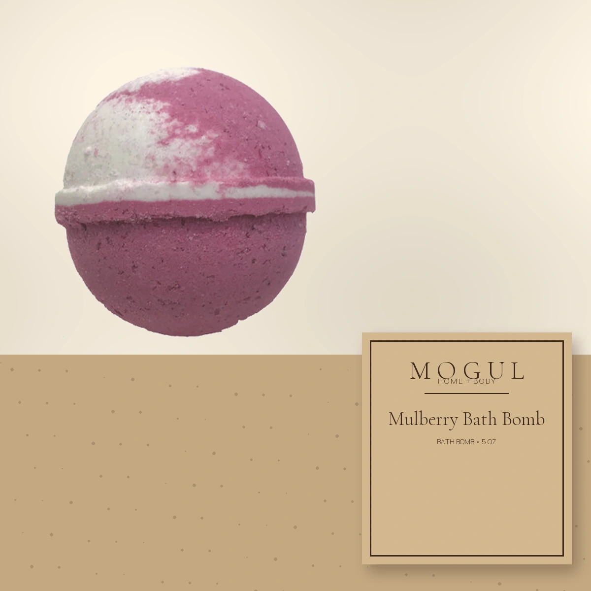Mulberry Bath Bomb Bath Bomb, 5 oz — packaging concept with MOGUL HOME + BODY kraft label