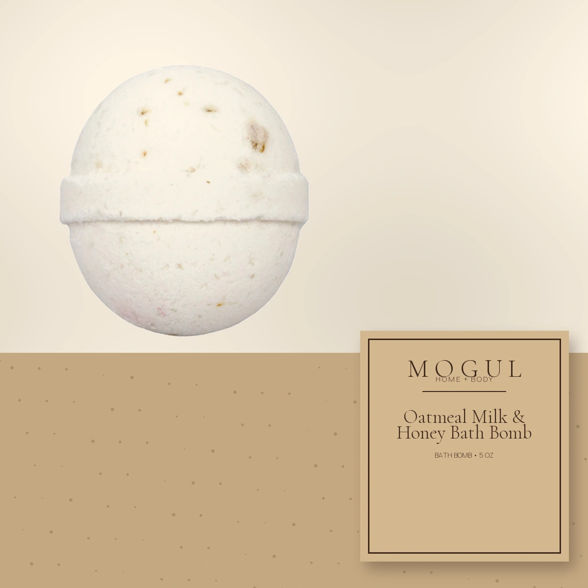 Oatmeal Milk & Honey Bath Bomb Bath Bomb, 5 oz — packaging concept with MOGUL HOME + BODY kraft label
