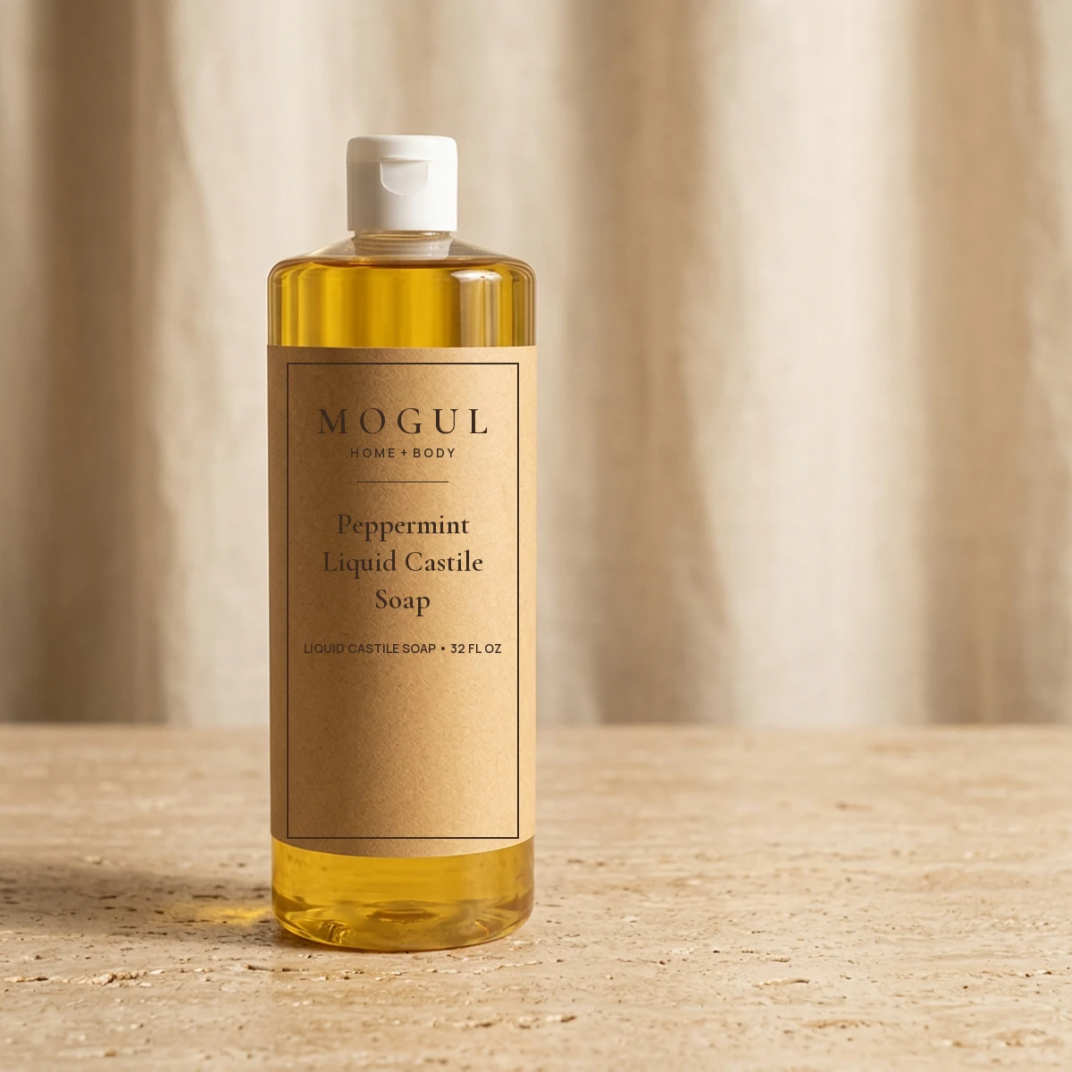 Peppermint Liquid Castile Soap Liquid Castile Soap, 32 fl oz — packaging concept with MOGUL HOME + BODY kraft label