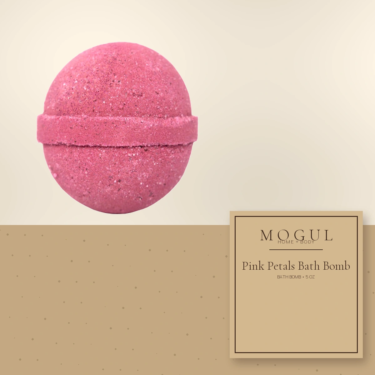 Pink Petals Bath Bomb Bath Bomb, 5 oz — packaging concept with MOGUL HOME + BODY kraft label