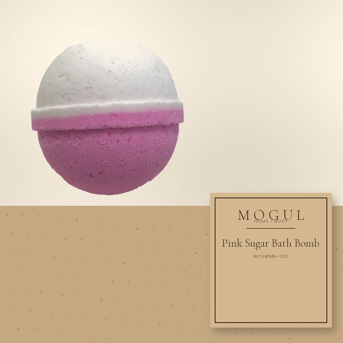 Pink Sugar Bath Bomb Bath Bomb, 5 oz — packaging concept with MOGUL HOME + BODY kraft label