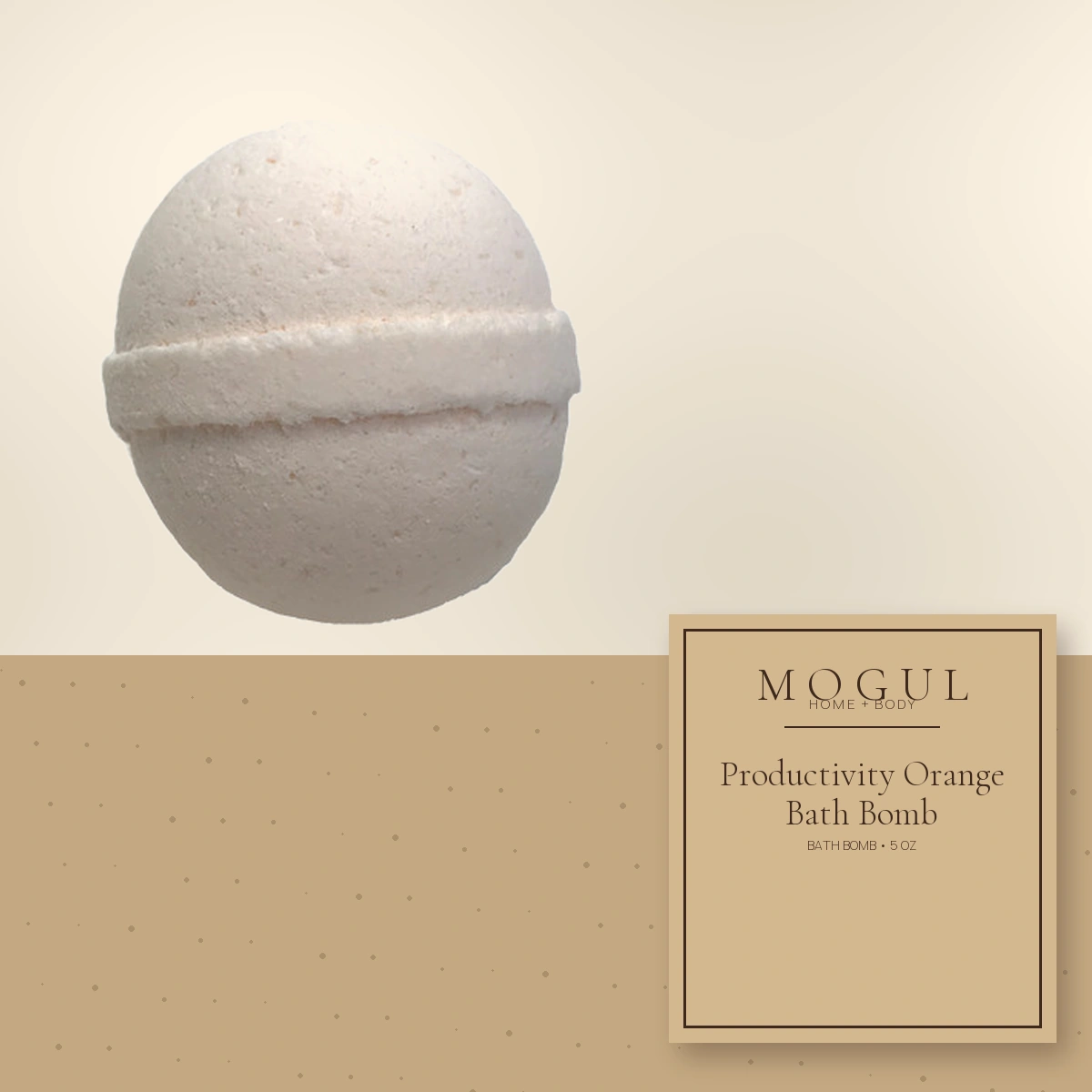 Productivity Orange Bath Bomb Bath Bomb, 5 oz — packaging concept with MOGUL HOME + BODY kraft label