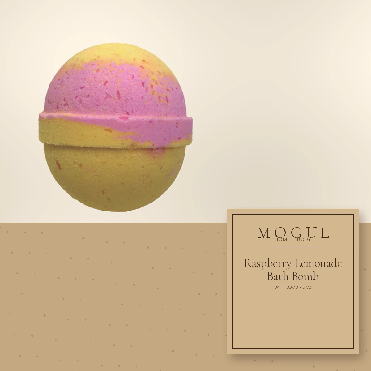 Raspberry Lemonade Bath Bomb Bath Bomb, 5 oz — packaging concept with MOGUL HOME + BODY kraft label