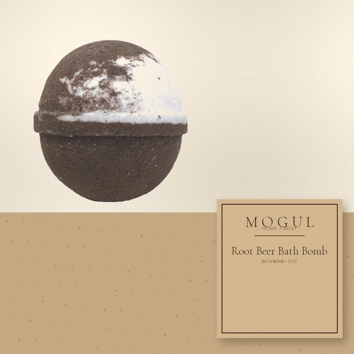 Root Beer Bath Bomb Bath Bomb, 5 oz — packaging concept with MOGUL HOME + BODY kraft label