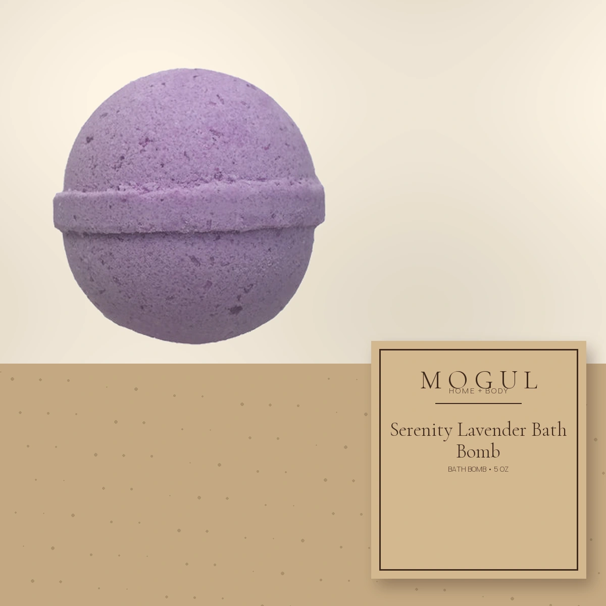 Serenity Lavender Bath Bomb Bath Bomb, 5 oz — packaging concept with MOGUL HOME + BODY kraft label