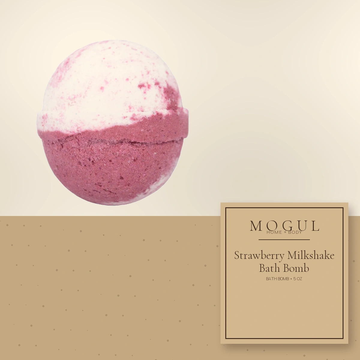 Strawberry Milkshake Bath Bomb Bath Bomb, 5 oz — packaging concept with MOGUL HOME + BODY kraft label