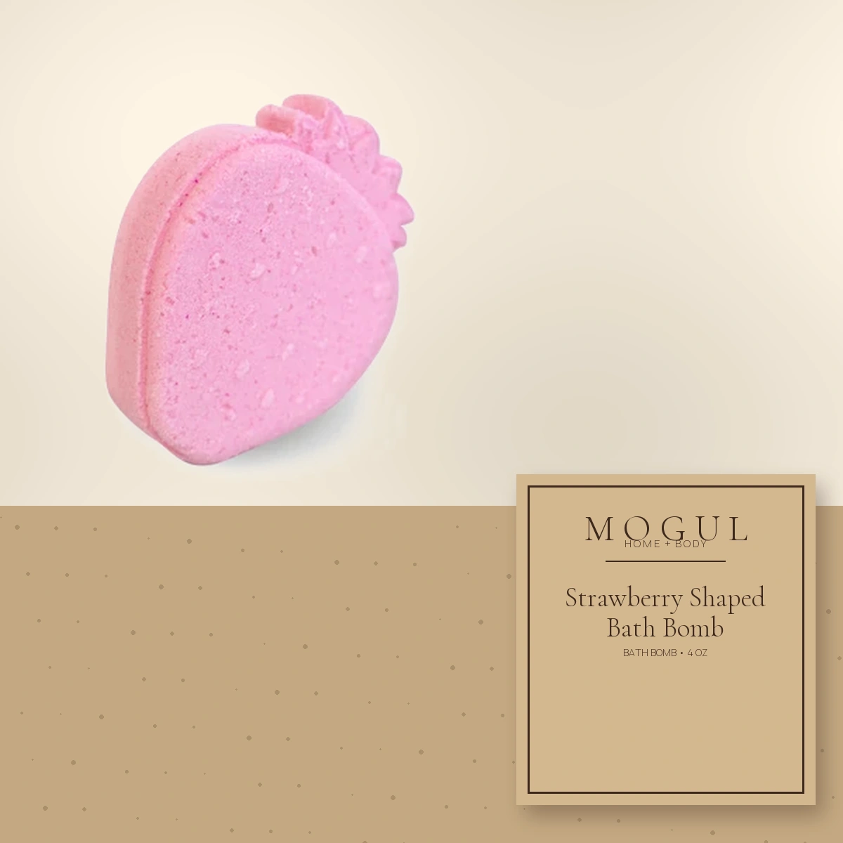 Strawberry Shaped Bath Bomb Bath Bomb, 4 oz — packaging concept with MOGUL HOME + BODY kraft label