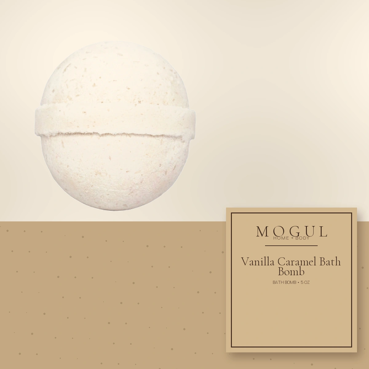 Vanilla Caramel Bath Bomb Bath Bomb, 5 oz — packaging concept with MOGUL HOME + BODY kraft label